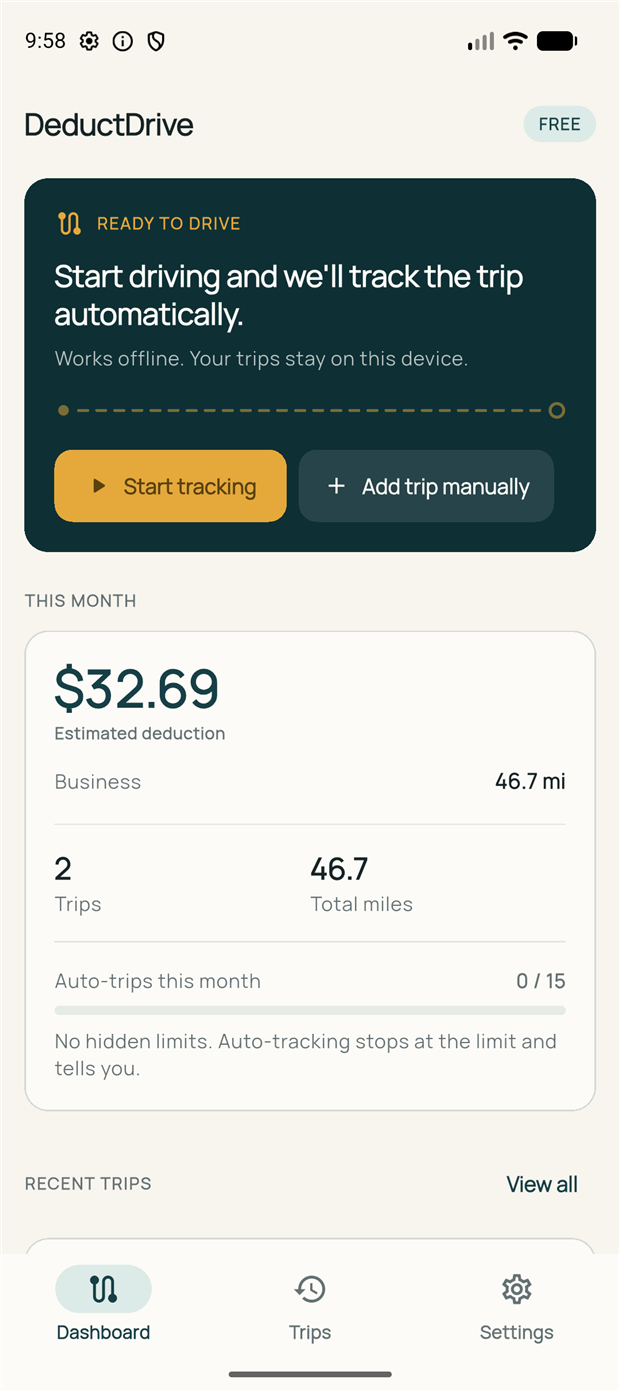 DeductDrive app dashboard